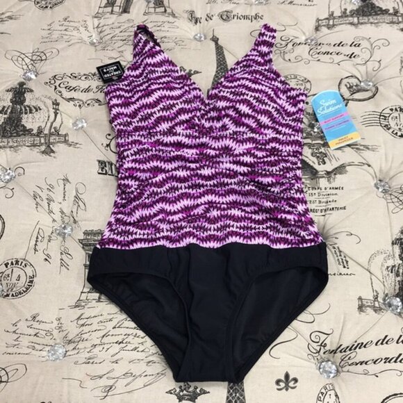 Swim Solutions Spring Play Shirred Swimsuit - Picture 4 of 9